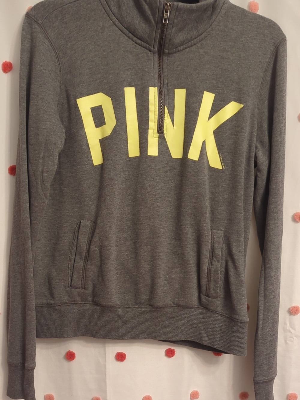 PINK Victoria's Secret Gray Half-Zip Pullover with Yellow Logo